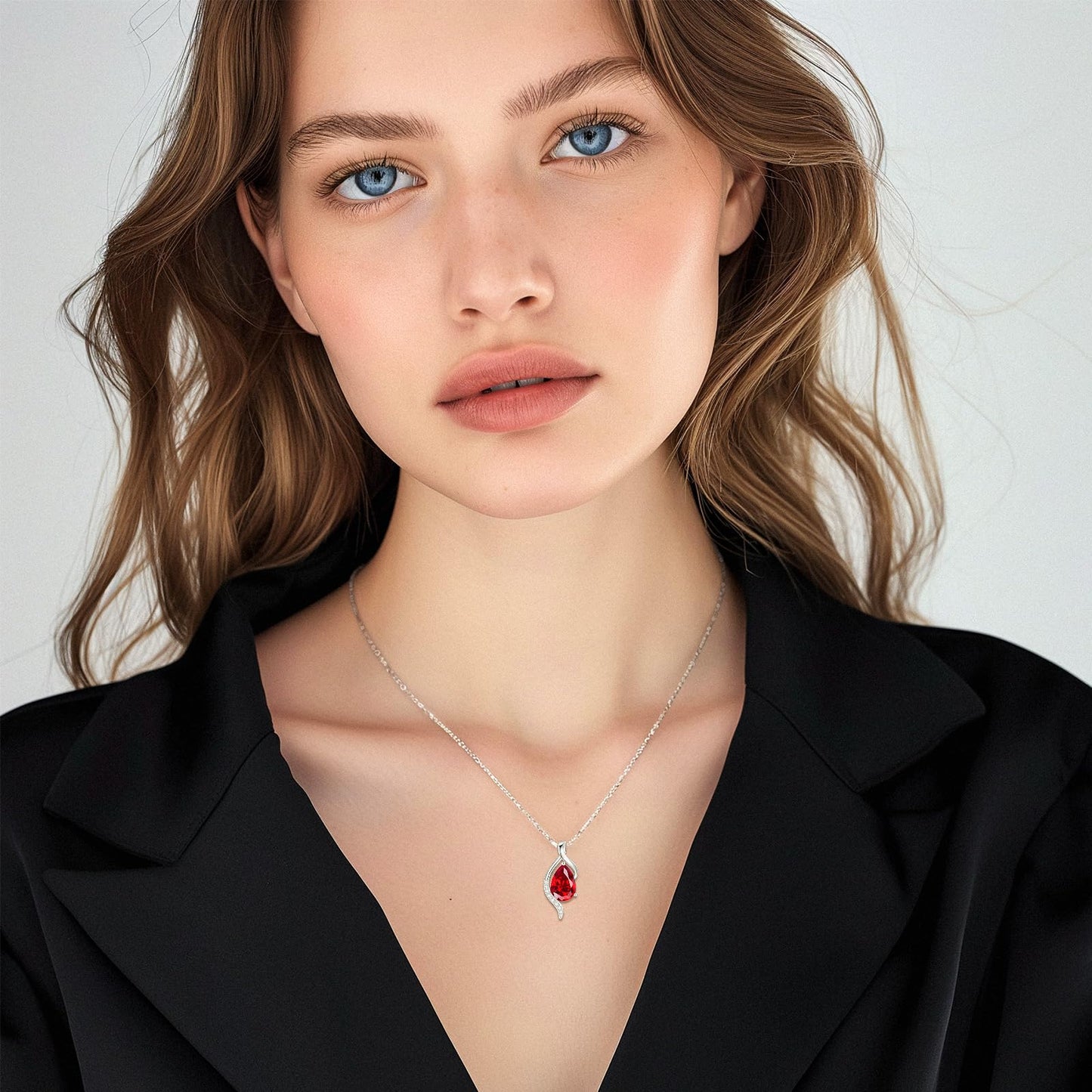 FANCIME January Birthstone Necklace for Women Teardrop Garnet Necklace S925 Sterling Silver Gentle Love Birthday Gifts for Mom Women, 16"+2" Inches