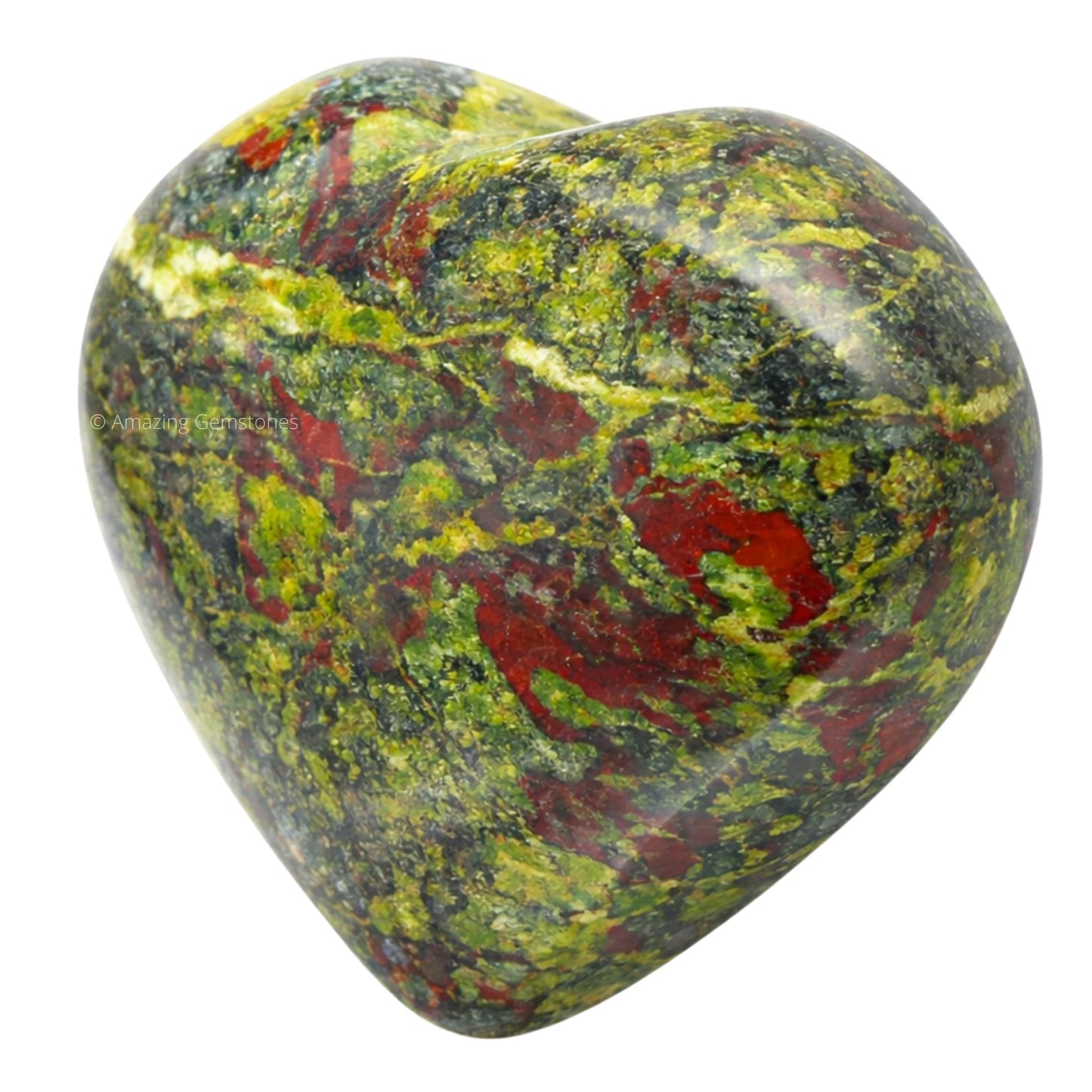 Amazing Gemstone Dragon Bloodstone Crystal Heart Palm Stone - Pocket Massage Worry Stone for Natural Body Chakra Balancing, Reiki Healing and Crystal Grid