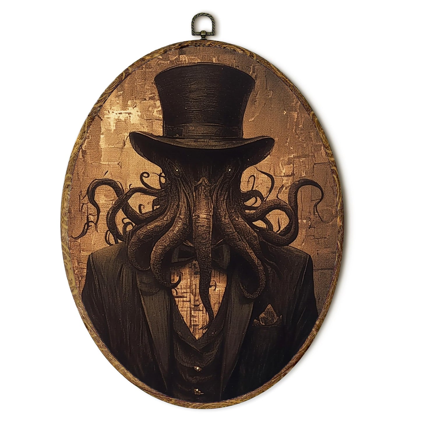 laveliabel Gothic Cthulhu Oval Canvas Art Wall Decor, Dark Academia Halloween Cthulhu Framed Canvas Prints, Moody Gothic Animal Oval Hanging Wall Decor for Home Living Room Bedroom, 8.5x11.5 Inches