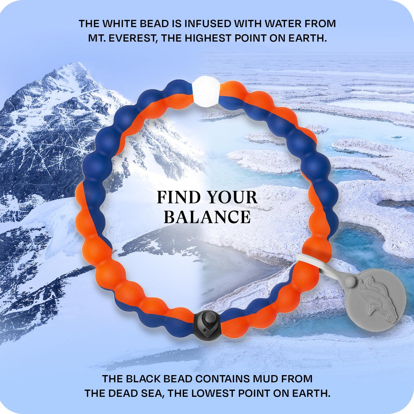 Lokai Silicone Beaded Bracelet for Men & Women, NFL Football Collection - Denver Broncos, Medium - Silicone Jewelry Fashion Bracelet Slides-On for Comfortable Fit