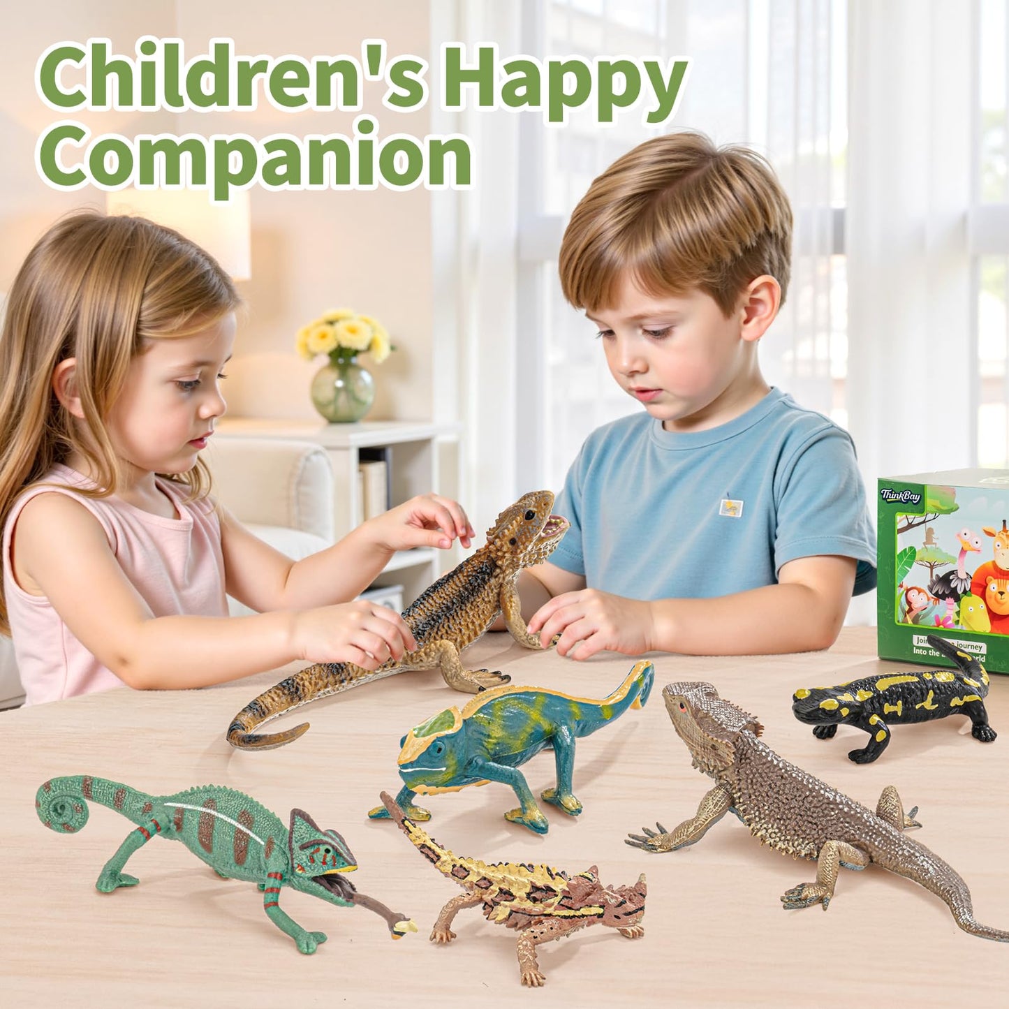 THINKBAY 6PCS Large Lizard Figurines Rainforest Animal Toys, Realistic Plastic Reptile Animal Figurines, Includes Bearded Dragon,Fire Salamander,Chameleons,Coast Horned Lizard Toys, STEM Toy for Kids