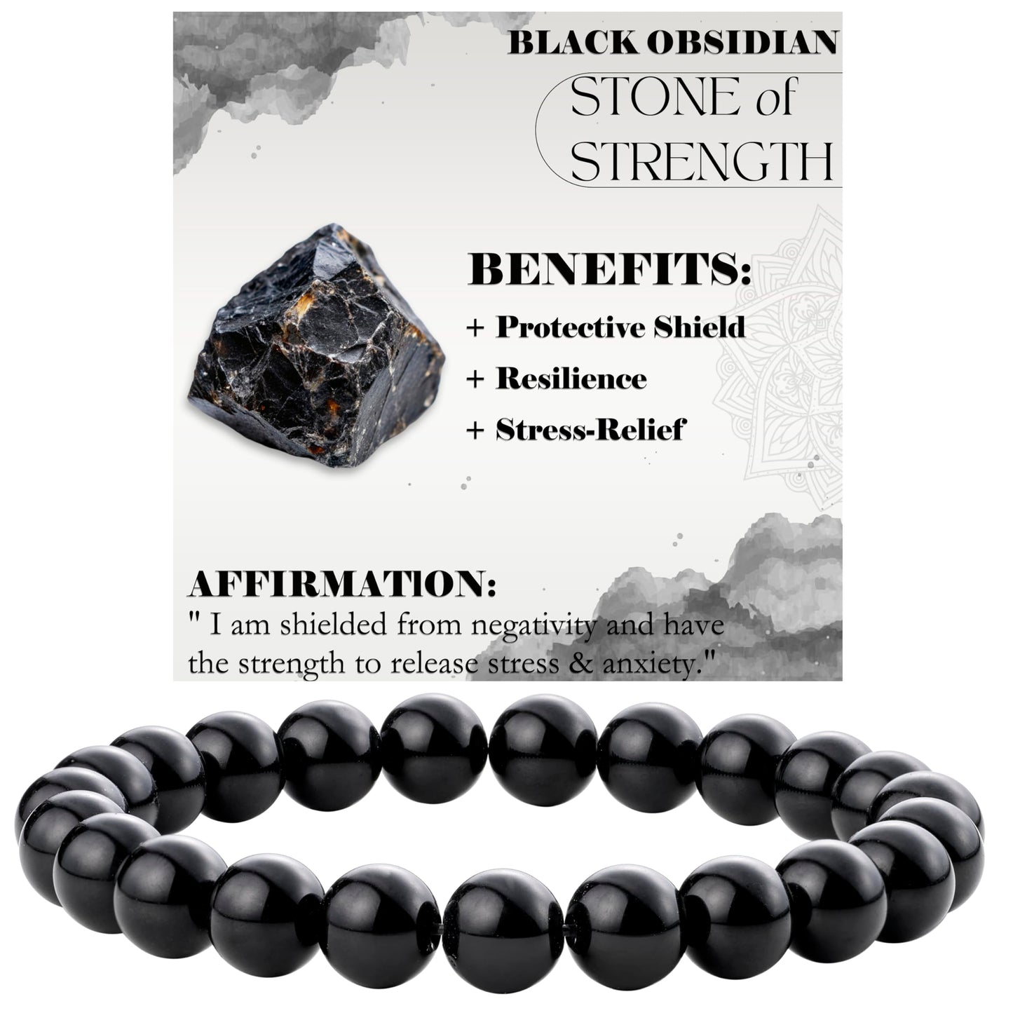 Black Obsidian - Strength - 8mm Beaded Bracelets for Women Handmade Semi Precious Natural Stone Stretch Elastic Jewelry Yoga Protection Gifts
