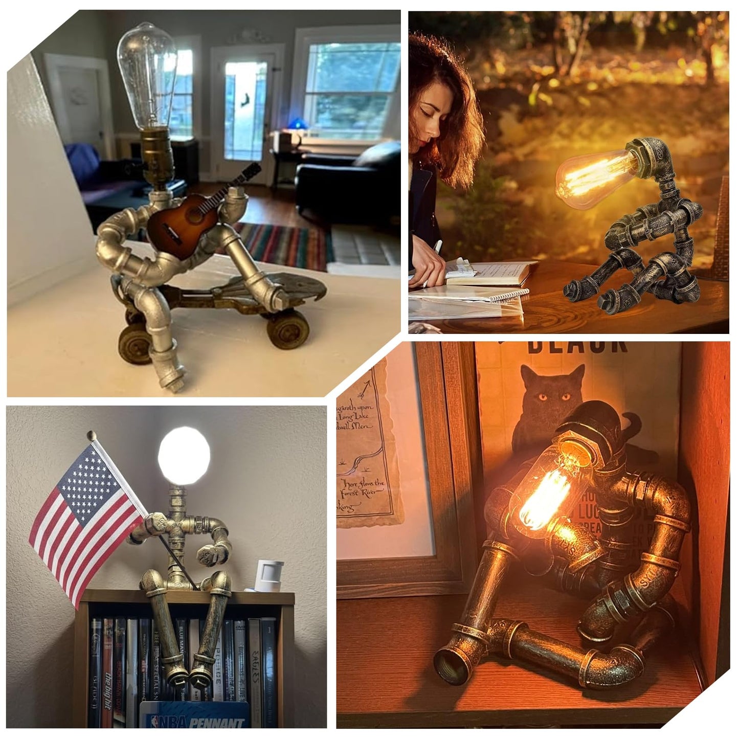 PIPRE Steampunk Table Lamp, Industrial Water Pipe Lamp Retro Iron Piping Desk Lamp Vintage Nightstand Lamps for Bedroom Living Room Kitchen Café Dorm Pub Brown1