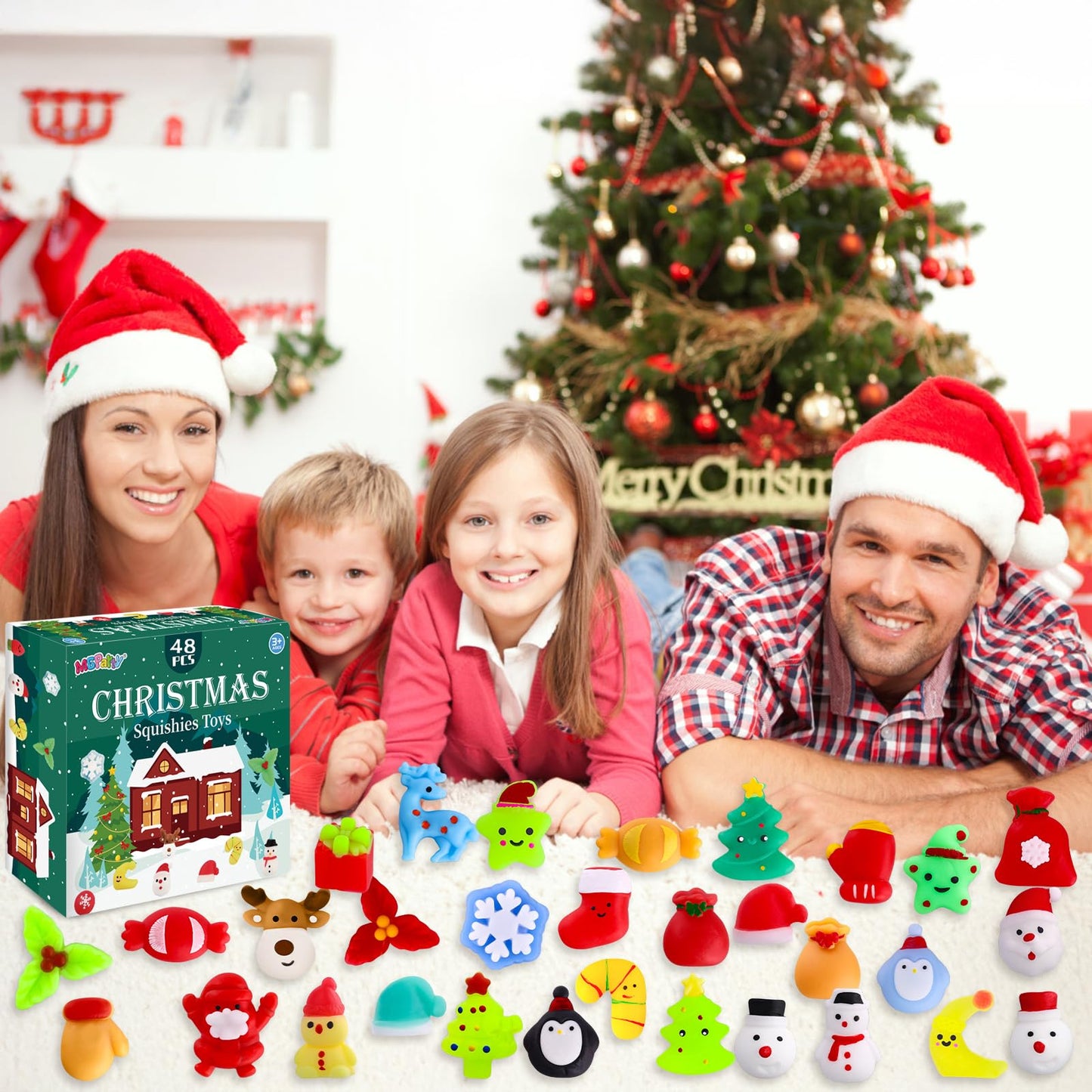 MGparty 48 PCS Christmas Squishies Mochi Squishies Toys for Kids Christmas Stocking Stuffers Party Favor Goodie Bag Filler Bulk