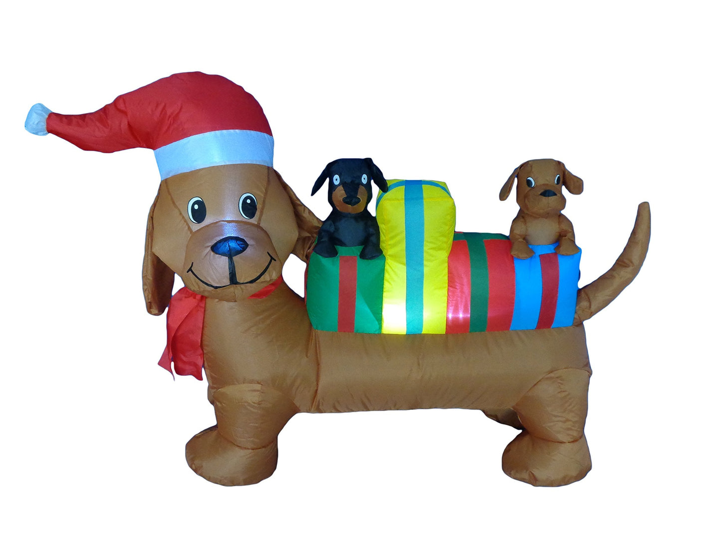 4 FT Long Lighted Christmas Inflatable Trio of Dogs with Gift Boxes – Outdoor/Indoor Yard Blow-Up Holiday Decoration with Built-in LED Lights, Self-Inflating, Weather-Resistant Fabric