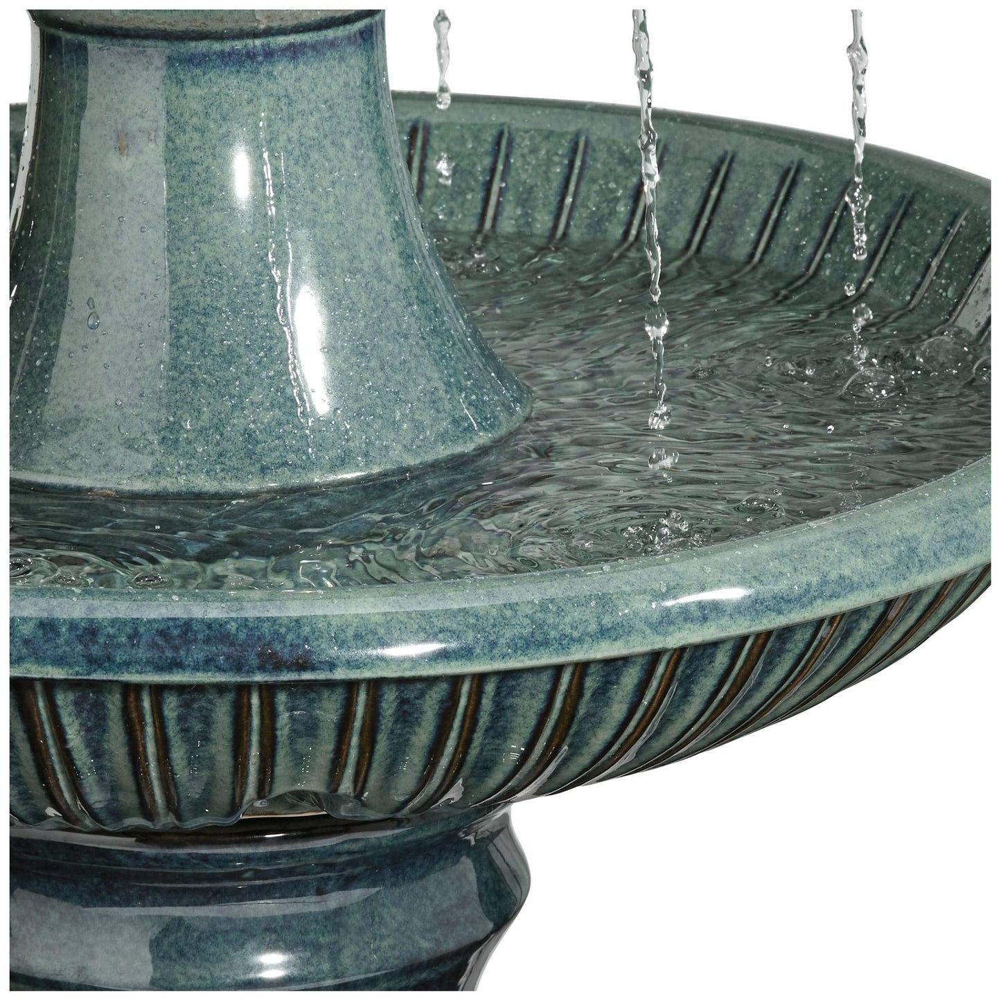 Formentera 46" High Large Italian Indoor Outdoor Decor Teal Blue Ceramic Floor Fountain with Light LED Waterfall 3-Tier Standing Water Feature for Outside Garden Patio Yard Backyard - John Timberland