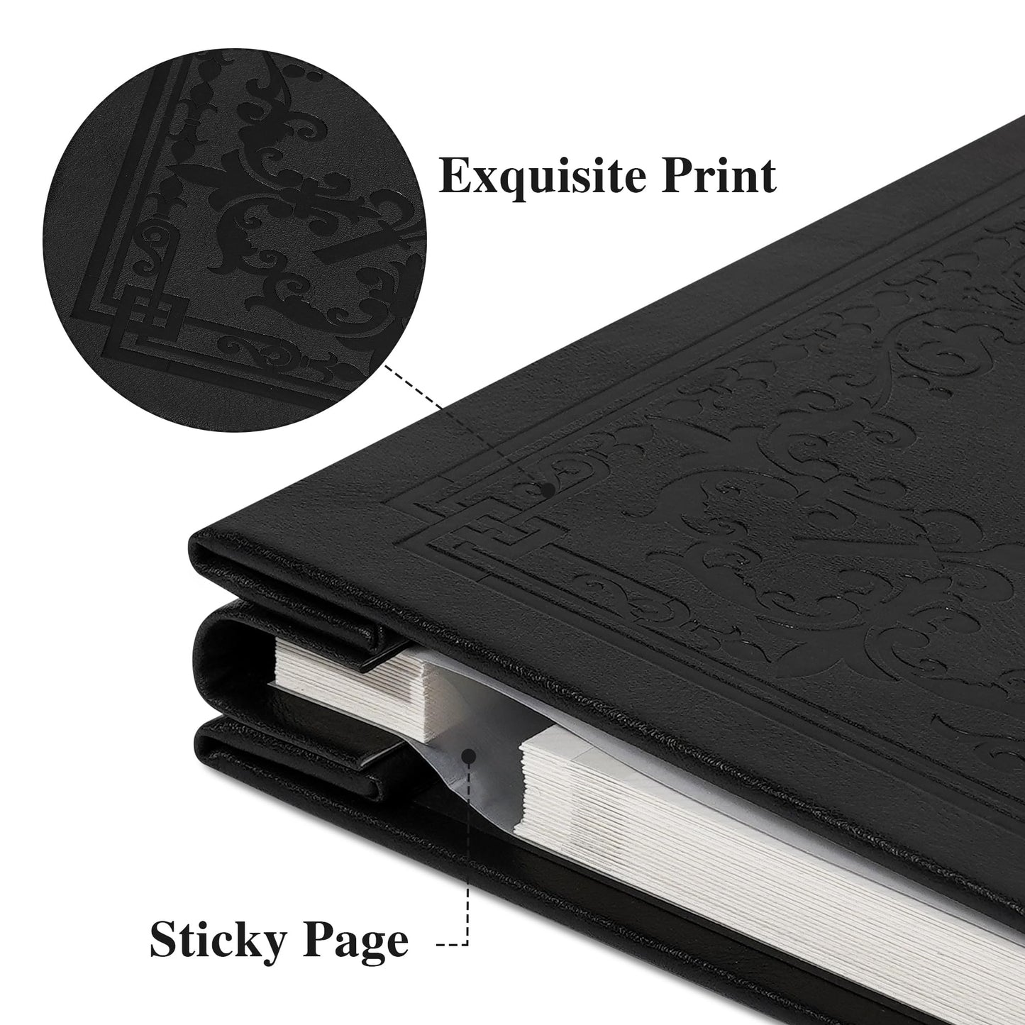 Vienrose Self Adhesive Faux Leather Photo Album with Window DIY Scrapbook Kit for 4x6 5x7 8x10 Pictures, Memory Book for Baby Kids Wedding Journal School Polaroid, 30 Sheets(60 Pages) Black