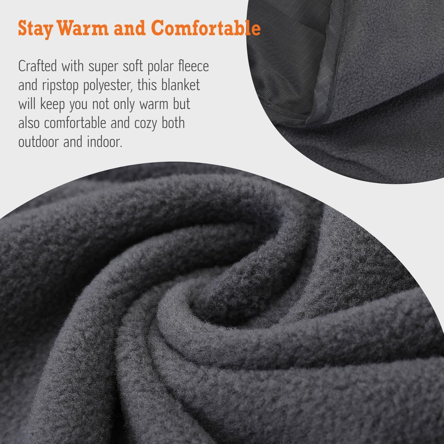 sheelokhwui 4-in-1 Large Camping Blankets - Waterproof, Windproof Fleece Outdoor Blankets for Stadium, Sports, Car, Concert - 81"x57", Portable (Dark Gray)