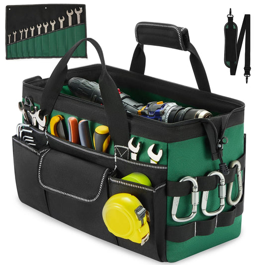 FRECOLSH Heavy Duty Tool Bag for Men with Wrench Organizer – Empty Toolbox Organizer Storage with Anti-Slip Base, Large Zipper Opening – Mechanic Gift for Men, Father's Day