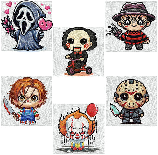 6 Pack Horror Diamond Art Kits for Kids Ages 8-12,Halloween Diamond Painting for Kids Beginners,5D Full Drill Gem Art for Kids DIY Crafts for Girls Boy 8-12,Gifts for 6 7 8 9 10 Year Old Girls Boy