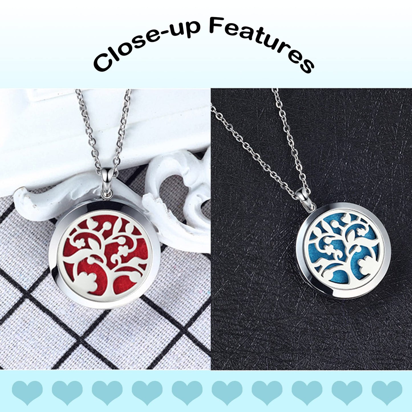 2 Pack Aromatherapy Essential Oil Diffuser Necklace Tree of Life Pattern, Muulaii Stainless Steel Locket Pendant with 24 Inch Chain Unique Gift Ideas for Women, Girls, Friend, Mom