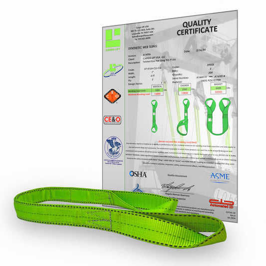 Lifting Sling Heavy Duty 1" x 4' Twisted Eye Lifting Sling 6,400 lbs Capacity, Nylon Lifting Strap, Rigging Web Sling