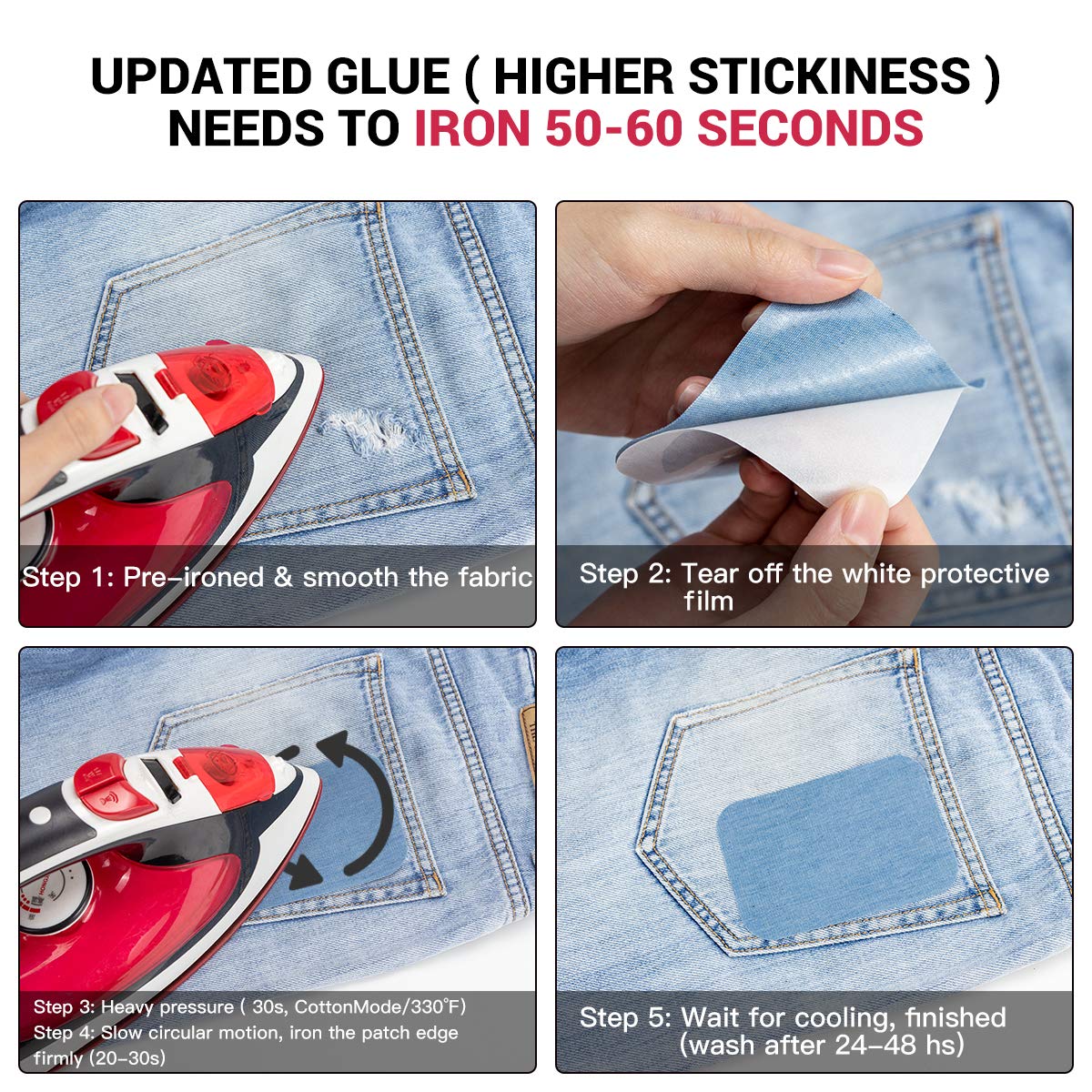 HTVRONT Iron on Patches for Clothes, 20PCS Iron on Patches for Jeans 3" by 4-1/4", 4 Shades of Cotton Denim Clothing Repair and Decoration Kit for DIY Repair, Crafting, Embellishment (Pack of 2)