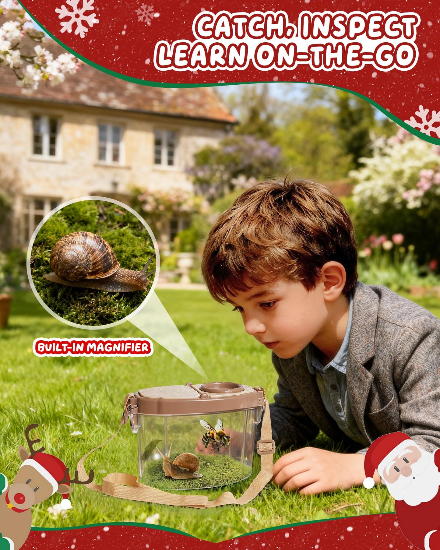 CUUCUVA Bug Catcher Kit for Kids Outdoor Explorer Kit with Insect Cage, Observation Box, Magnifying Glass, 8 Toy Bugs, Net & 10 Cards, STEM Educational Toys Gifting for Boys & Girls Ages 3+