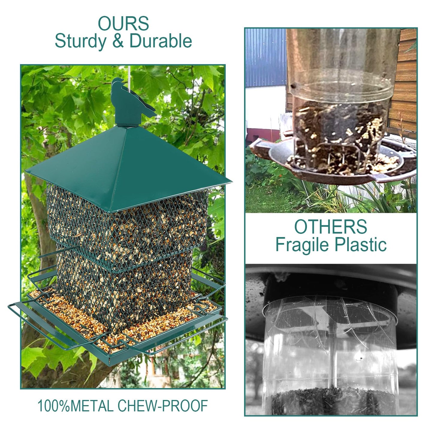 Bird Feeders for Outdoor Hanging, Heavy Duty Metal Bird Feeder, 6lb Large Capacity, Supports Cardinal, Finch, Blue Jay and Wild Birds