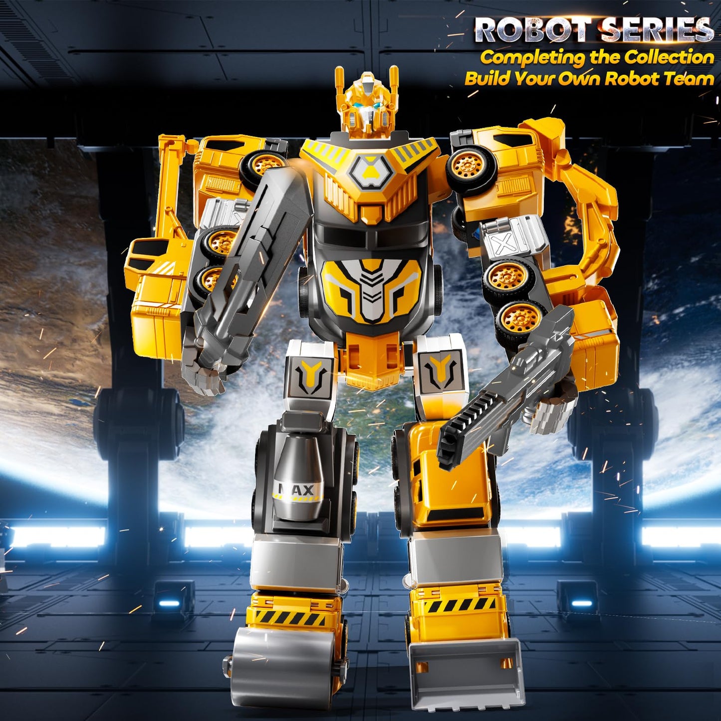 JUKUDAHU 5-in-1 Robot Toys Cars for Kids 3-5, Magnetism Transforming Robots, Detachable Construction DIY Assembling Vehicle Sets, Educational Toys for Boys Girls 3 4 5 6 7 8, Birthday Gifts(Yellow)