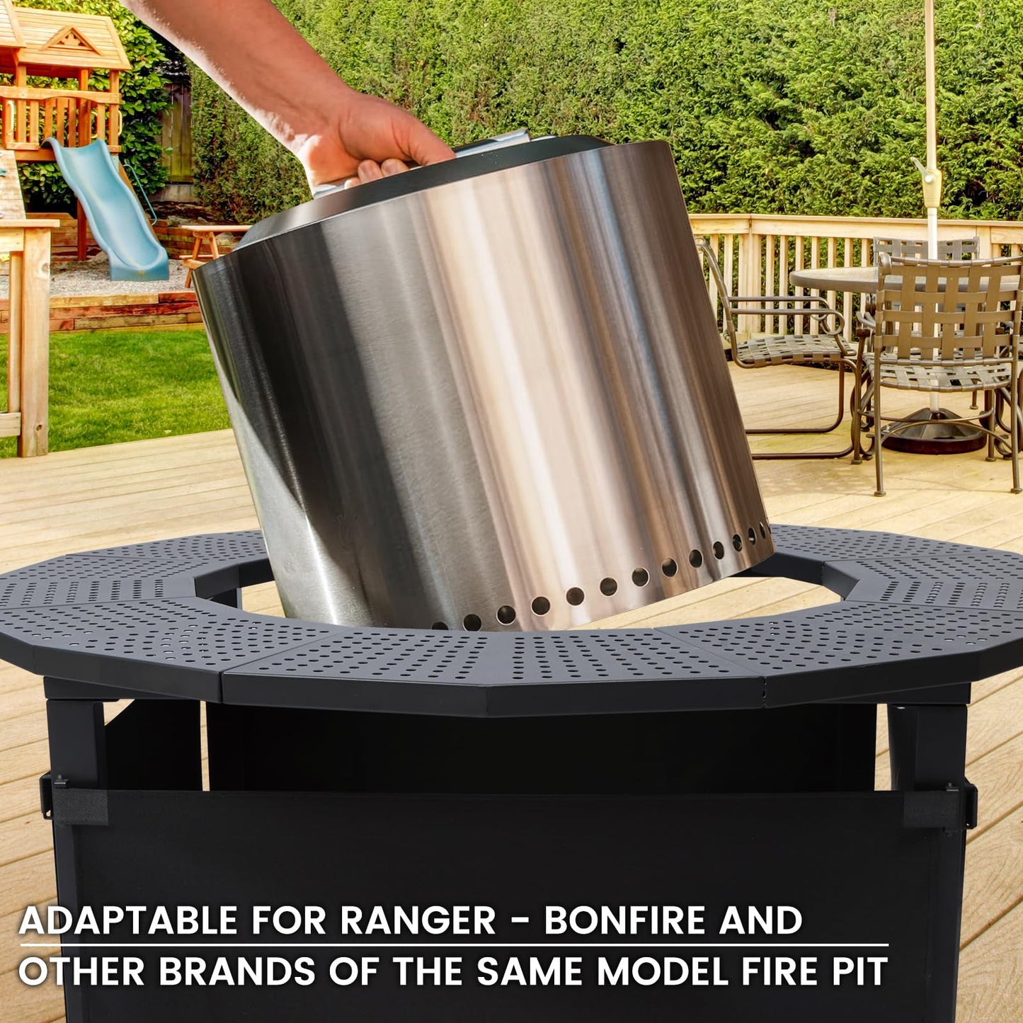Wanchao 40 in Fire Pit Surround Tabletop for Solo Stove Bonfire and Ranger Wood Burning, Powder-Coated Steel Tabletop for Solo Stove Bonfire Accessories, 24 in Inner, Fits Most Wood Burning Fire Pit.