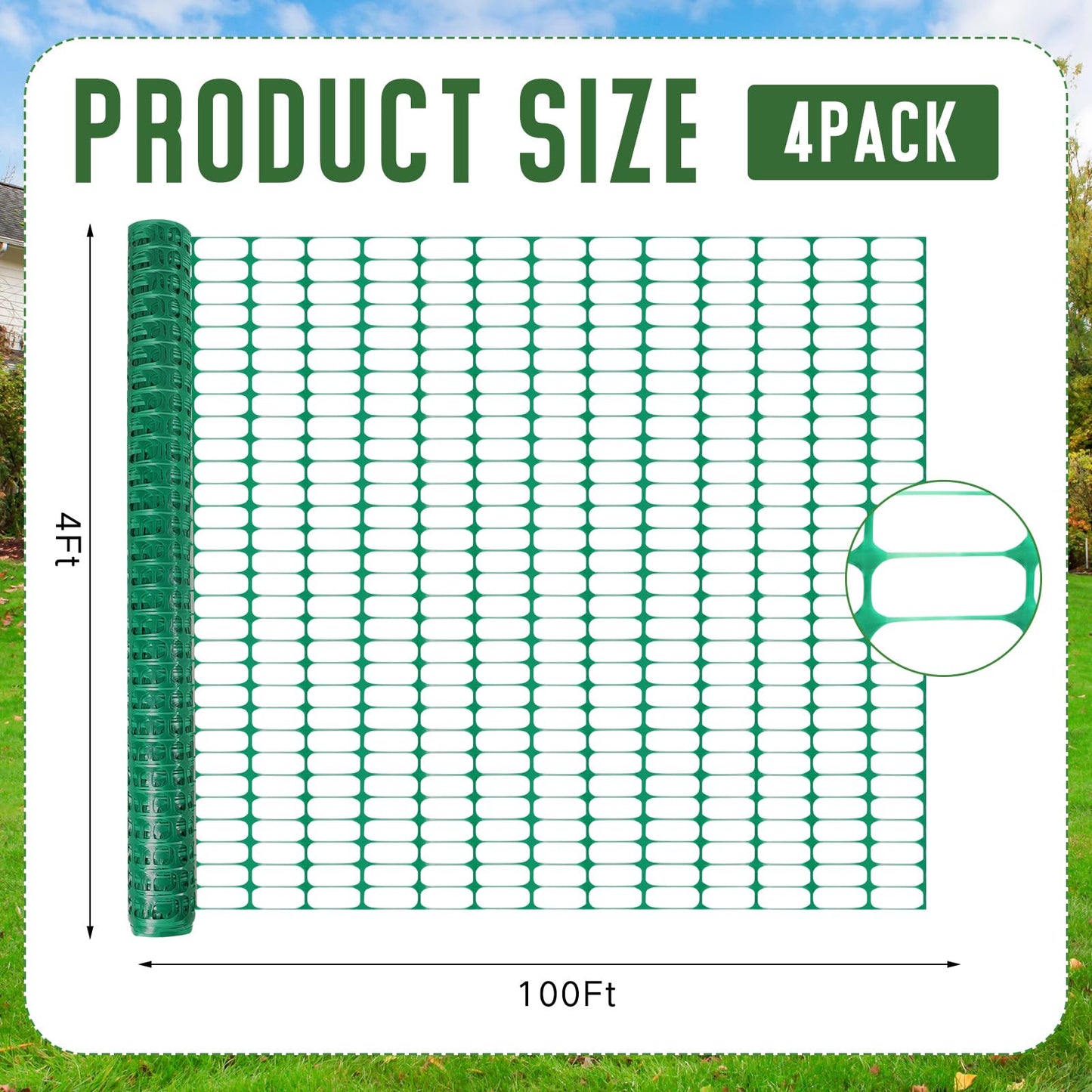 Landical 4 Roll Plastic Garden Fence 4 x 100 Ft Green Temporary Fencing Roll Outdoor Snow Fence Safety Construction Barrier Garden Netting for Patio Yard Plant Pet