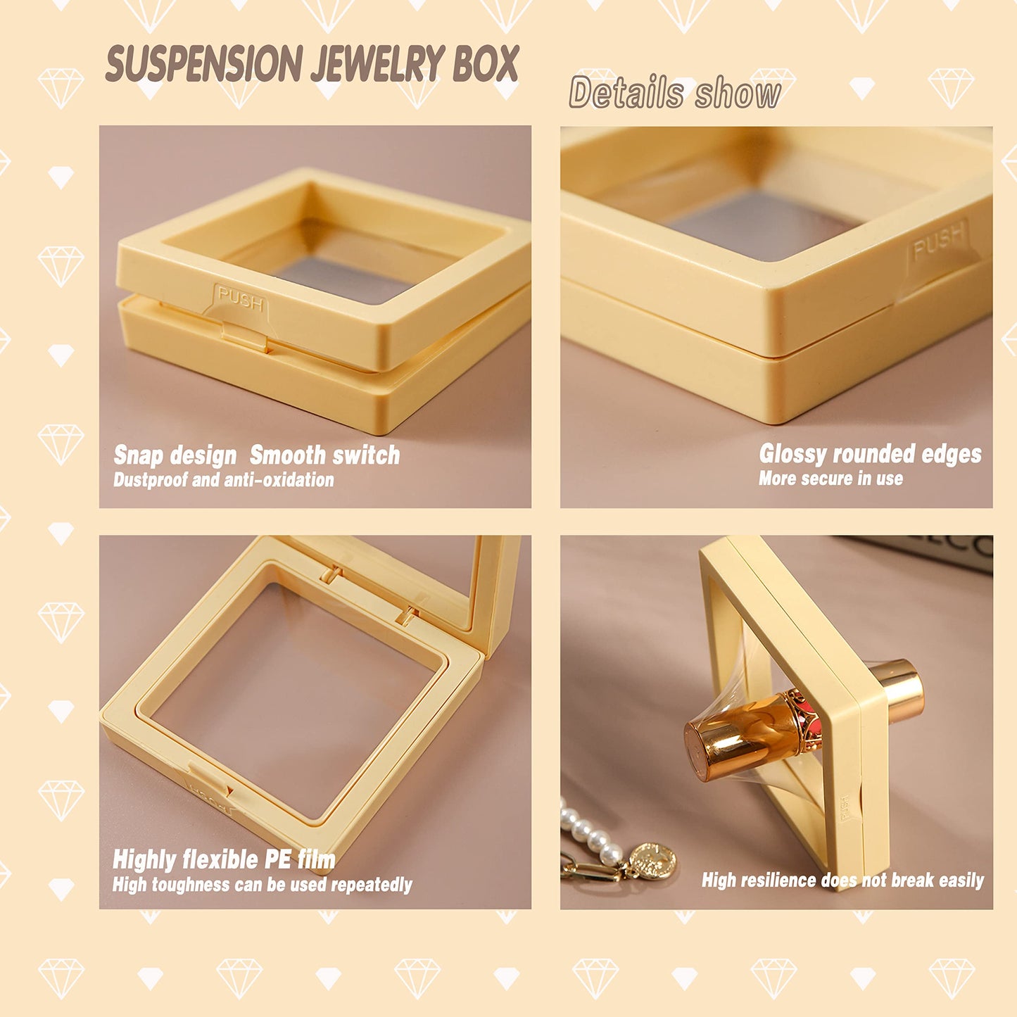 Ailison 12PCS 3D Floating Frame Display Stand, Jewelry Box, Gift Box, Ornament Organizer, Small Travel Jewelry Box, PE Film Anti-Oxidation, Suspended Display Box Stackable (Multicolour, 3.54 * 3.54)