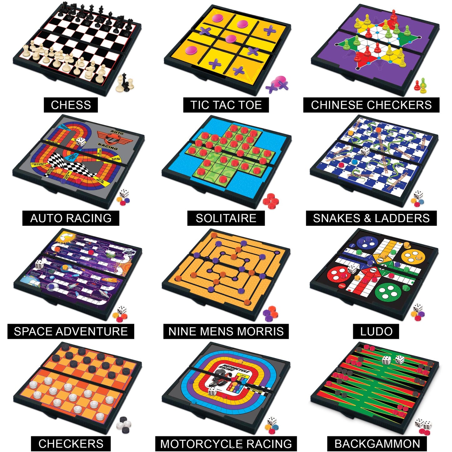 Gamie Magnetic Board Travel Games for Kids, Includes 12 Retro Fun Games - 5" Compact Design, Individually Boxed Travel Essentials for Kids Road Trip/Airplane/Camping, Stocking Stuffers for All Ages