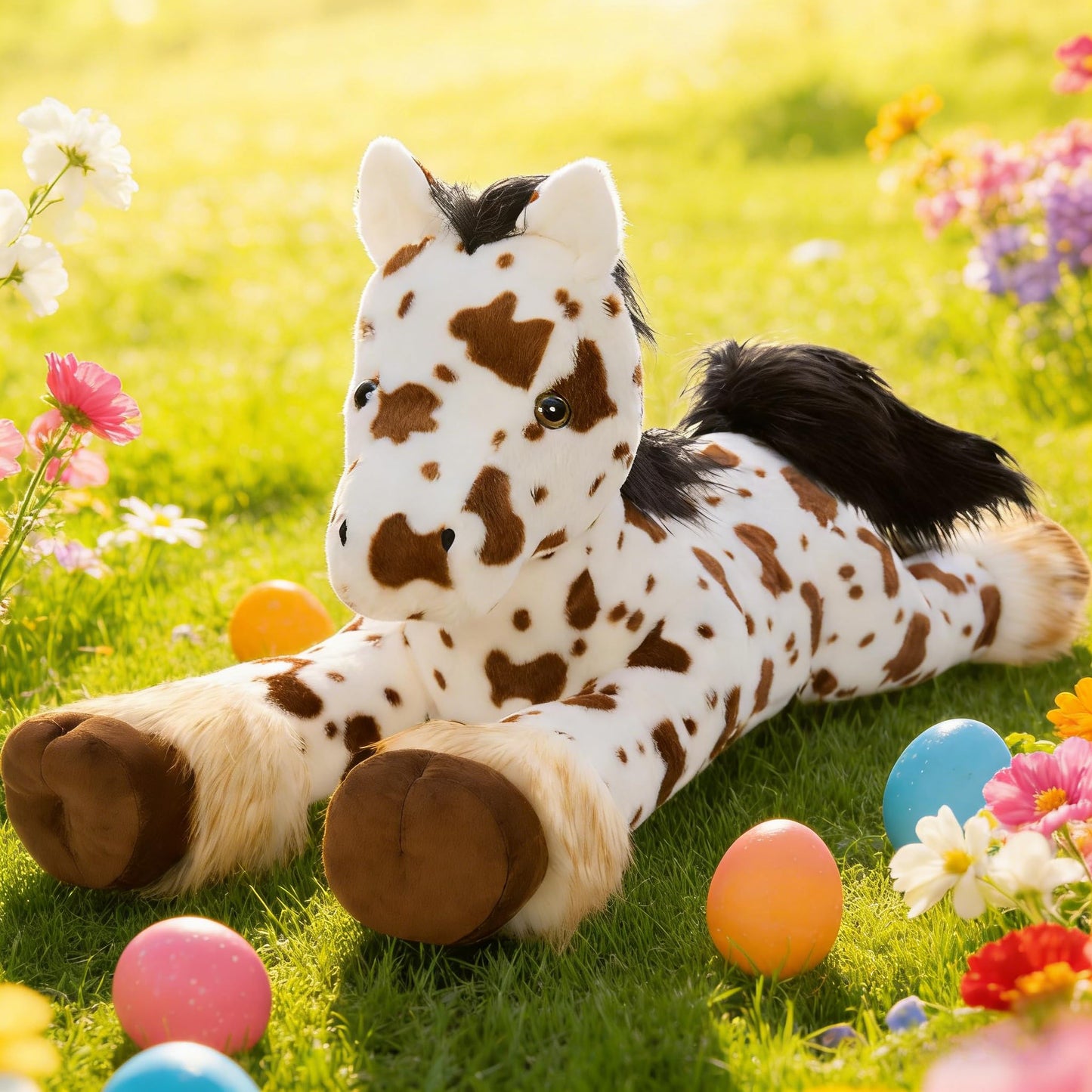 MaoGoLan 47" Giant Horse Stuffed Animal Plush Pillow - Appaloosa Spotted Stuffed Horse Toy for Girl Boy Kid, Ridable Stuffed Pony Spotted Horse Plush for Mother's Day Birthday Gift, Baby Shower Decor