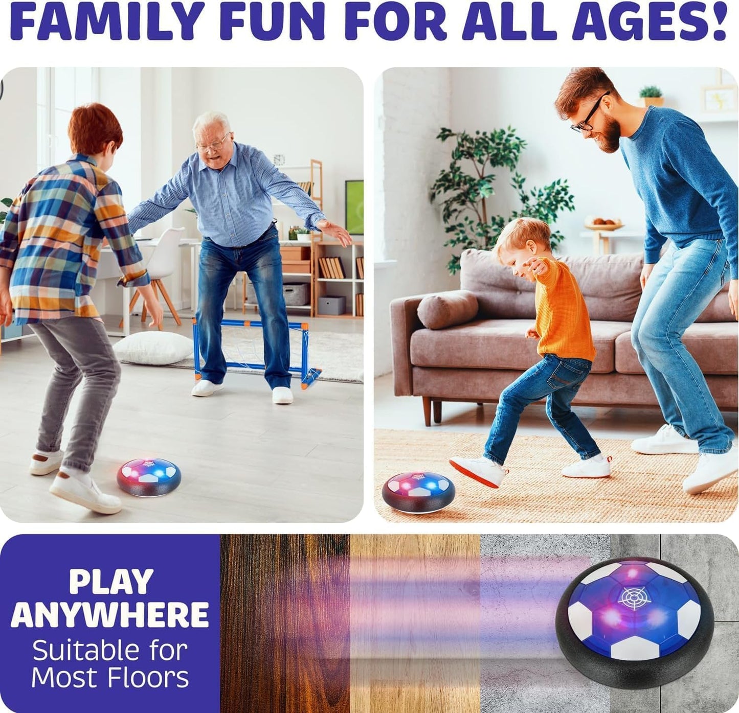 Hover Soccer Ball - Indoor Soccer Ball, Indoor Flying Toy Games (1 Floating Disk + 2 Goals) Boy Birthday Gifts, Indoor Silent Game | 3 in 1 Pack