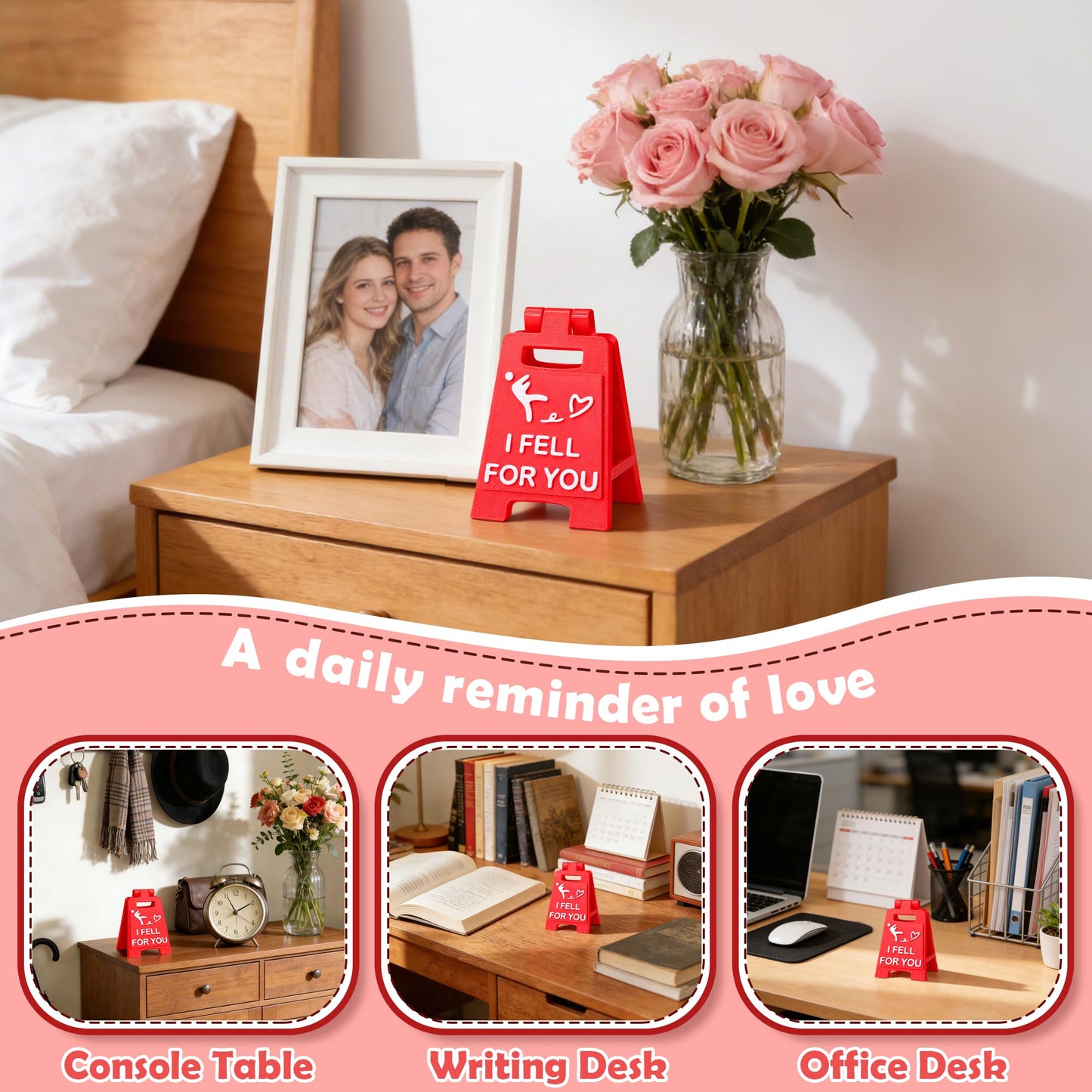 Mini Sign Valentines Day Her Him Gifts for Girlfriend Boyfriend Anniversary Women Gifts for Wife Husband Birthday Romantic Love You Gift for Couples Fiancee I Fell for You 3D Printed Desk Decor Sign