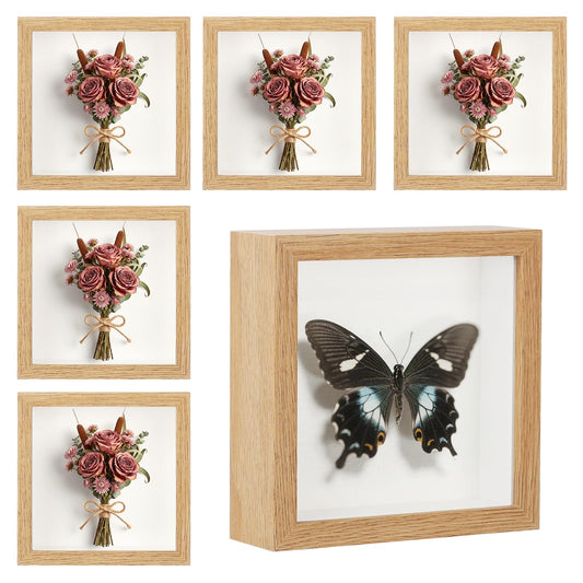 6 Pack Shadow Box Frame - 1.2" Deep Shadow Boxes 3D Picture Frame (6 Pcs/ Natural, 5"x5")