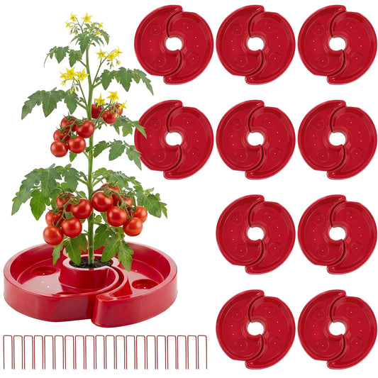 U0U 10 Sets Tomato Watering Trays,Tomatos Ring Tray Used to Improve the Yield of Tomato Plants,Help to Plant Vegetables Water Saving, Easy to Direct the Root Irrigation (10, Red)