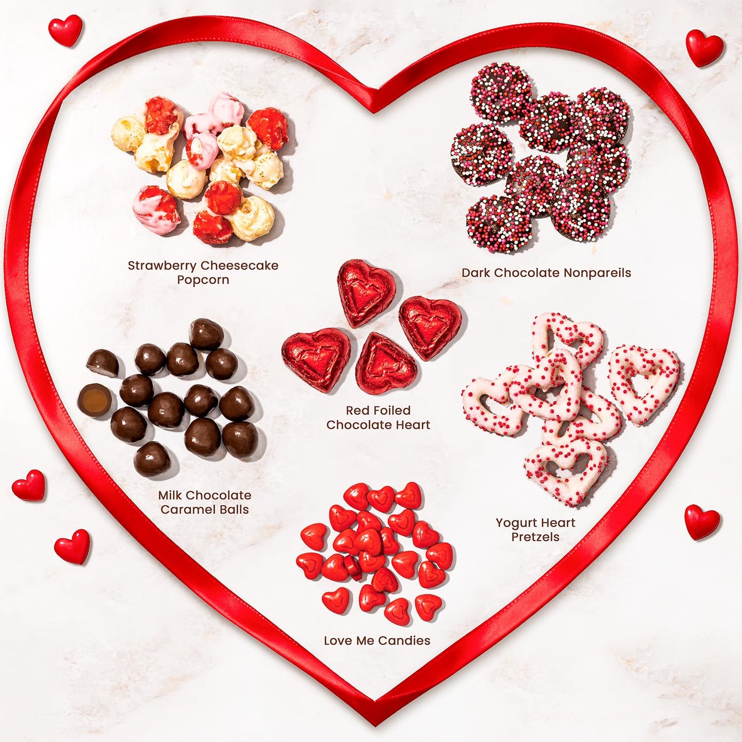 Gift Tin with Assorted Treats, Popcorn, Yogurt Heart Pretzels, Milk Chocolate Caramel Balls, Musical Present for Wife, Girlfriend, Romantic, Mom, Spouse, Plays La Vie En Rose- Bonnie and Pop