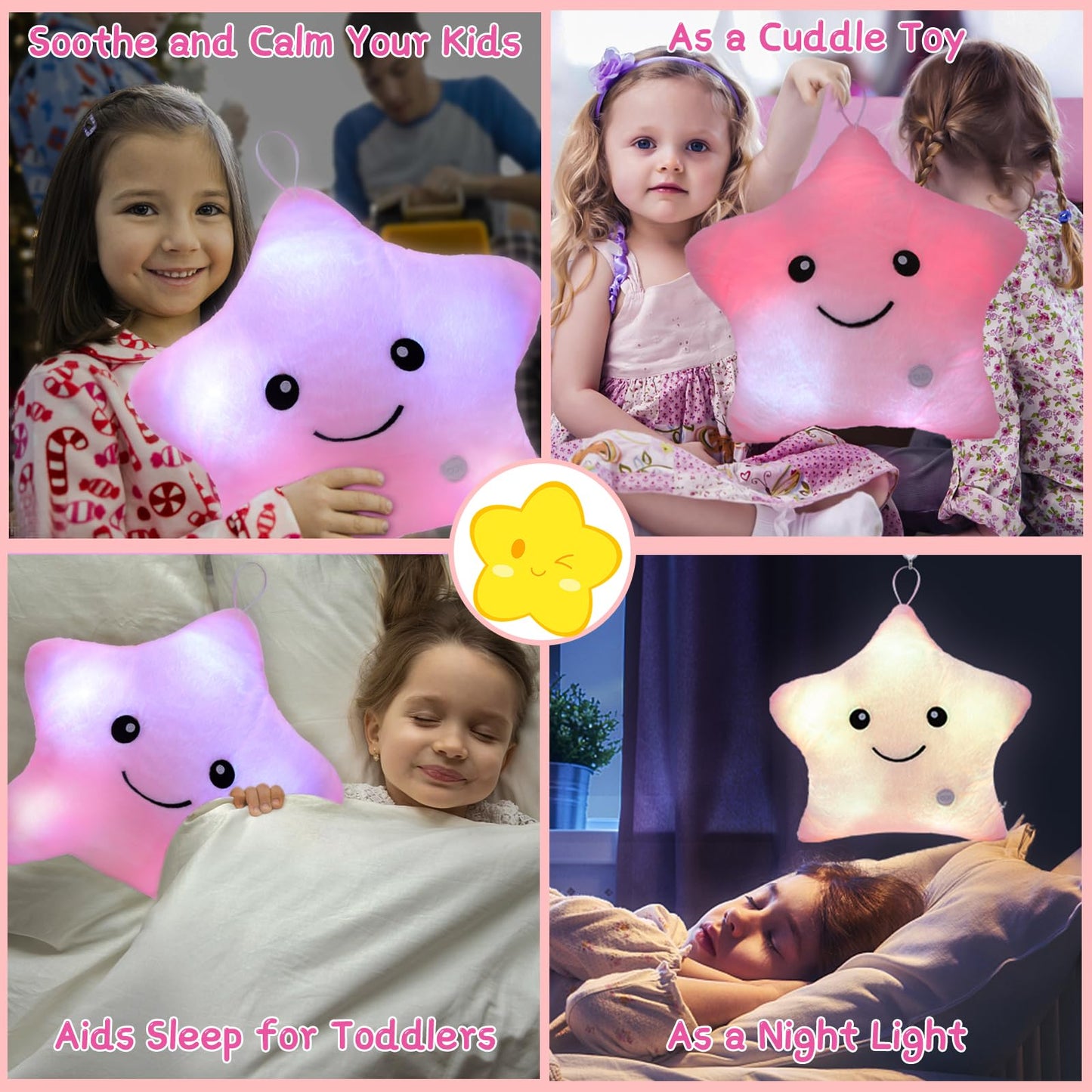 Subao Sensory Toys for Kids with Autism,70" Vast Planet Kids Play Sensory Tent with Lights and 14" Pink Light Up Star Plush Sensory Toddler Pillow,Birthday Xmas Gifts for Boys Girls Ages 3-12