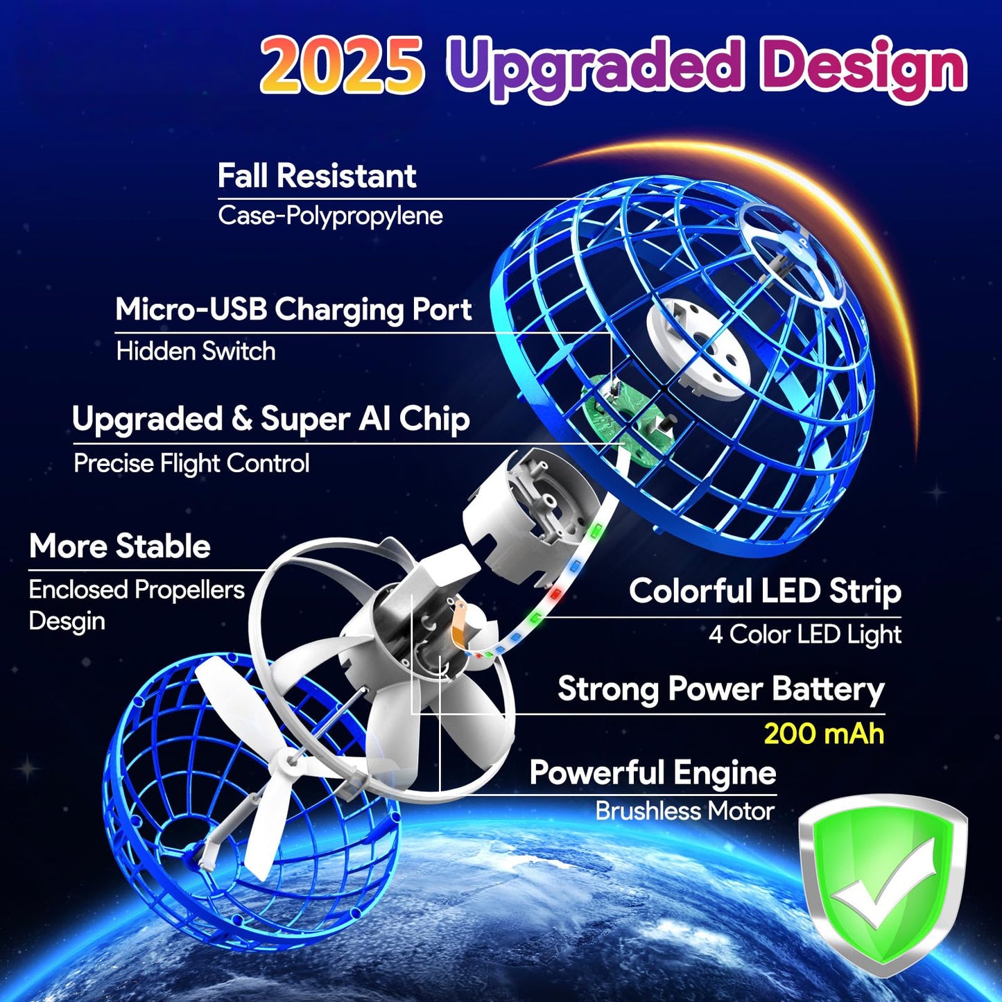 ENJSD 2025 Flying Orb Ball, Boomerang Hover Space Ball Flying Spinner, Orb Drone Orbit, Cool Toys Kids for 6 7 8 9 10+ Year Old Boys Girls Teens, Indoor Outdoor Toys