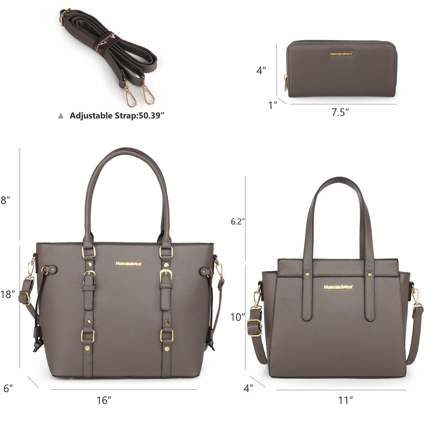 Montana West 3PCS Purses for Women Tote Bag and Wallet Set Shoulder Satchel Crossbody Bags Leather Handbag for Gift Travel Casual Work MWC3-C032WGY