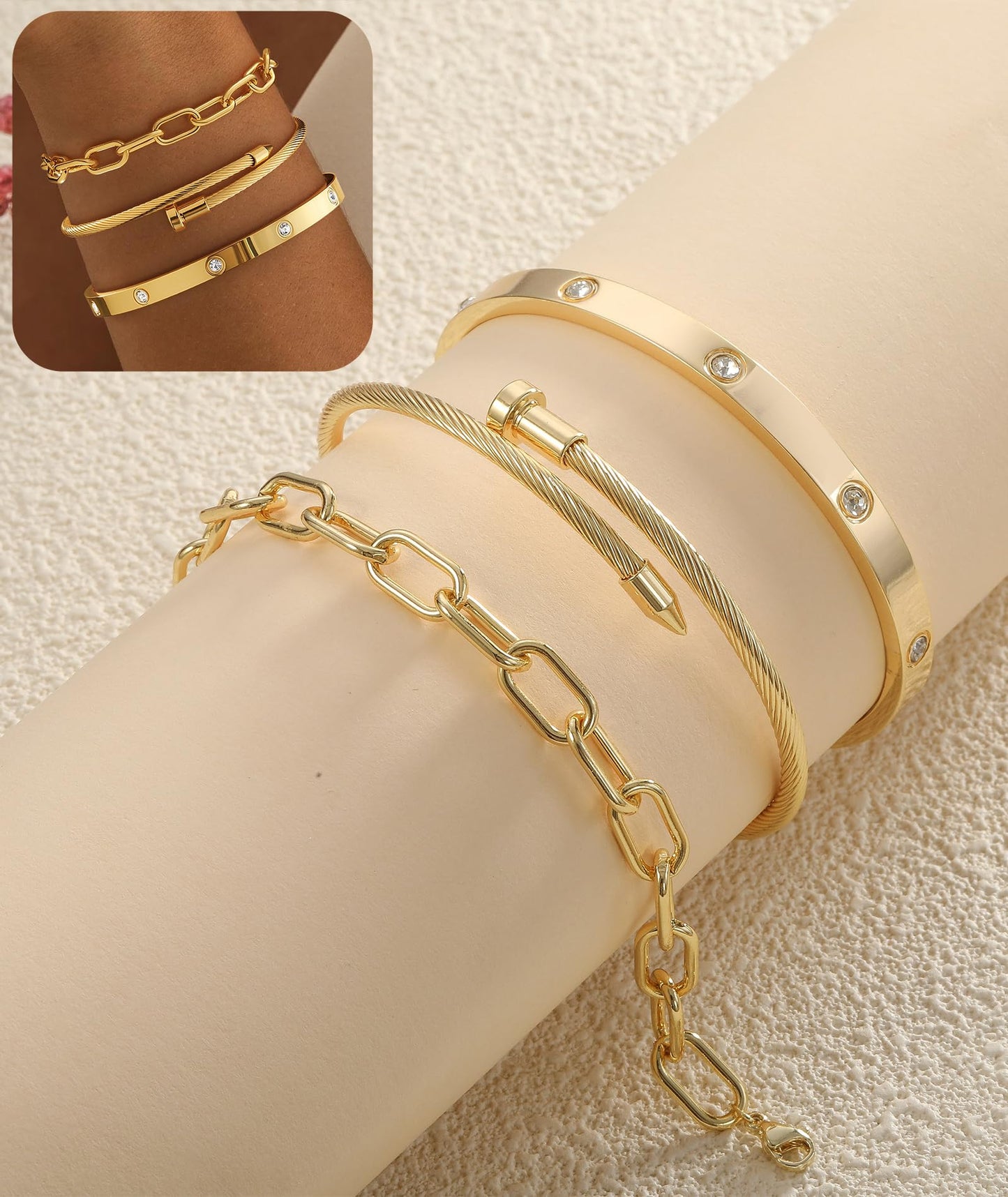 ZOERAY Silver Gold Bangle Bracelets for Women Non Tarnish 14k Gold Plated Stackable Cuff Bracelets for Women Trendy Cubic Zirconia Stainless Steel Chunky Bracelet Stack Set Waterproof Jewelry Gifts
