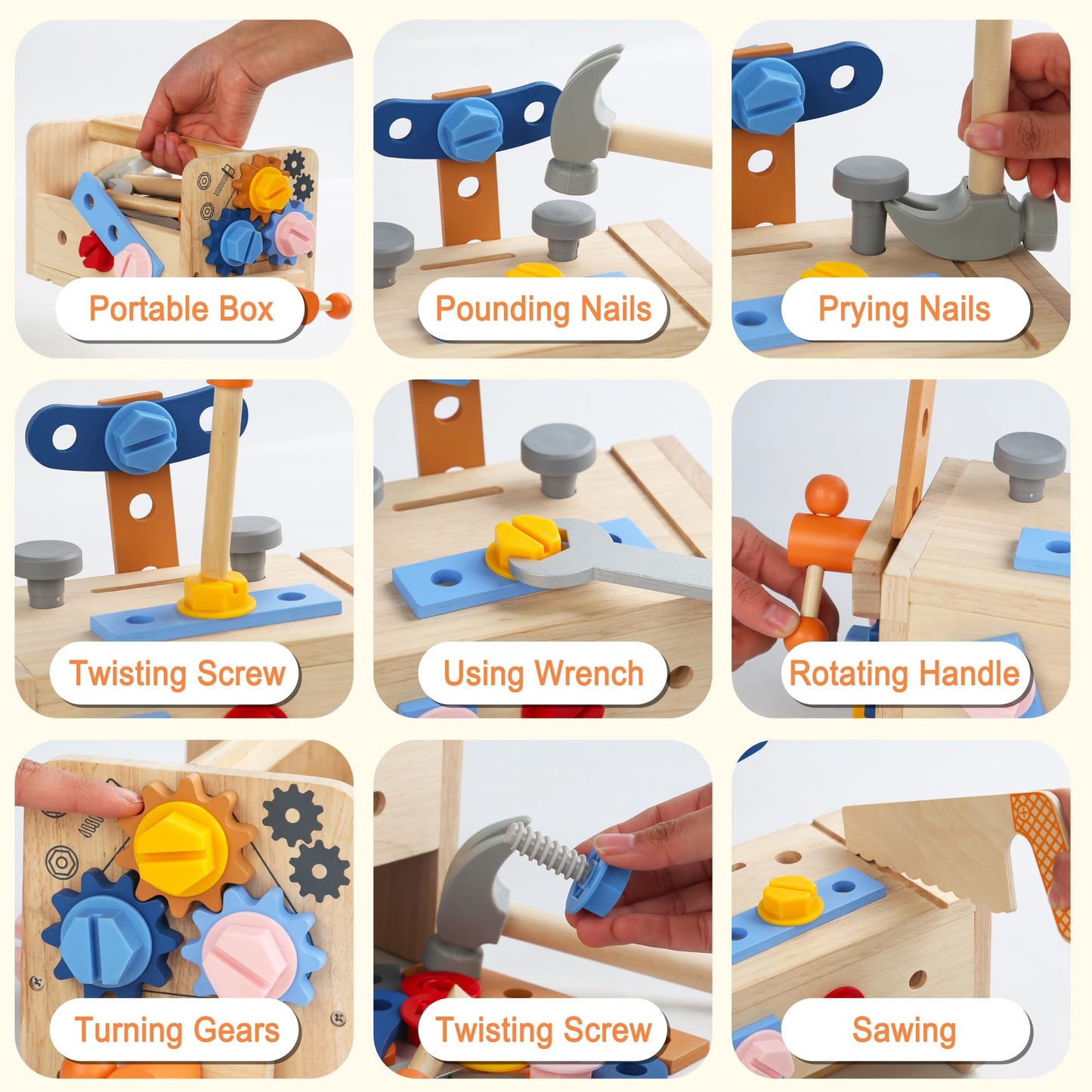 Totatatree Wooden Kids Tool Set, 38PCS Educational STEM Construction Toys for 3+ Toddler, Wooden Tool Bench Montessori Toy Tool Box for 3 4 5 YO Boys & Girls Birthday Gift (36Pcs)
