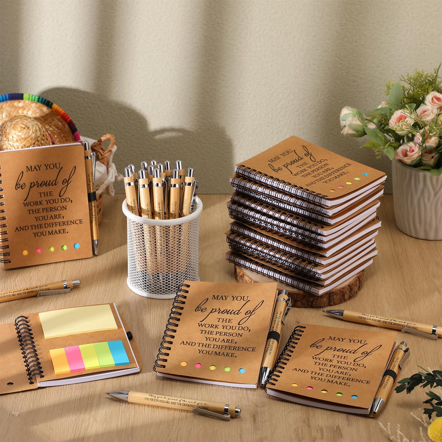 Moinchore 10 Sets Employee Appreciation Gifts Thank You Gifts Inspirational Spiral Notebooks with Sticky Notepad and Bamboo Pen for Team Volunteer Nurse Coworker Teacher Student (May You Be Proud)