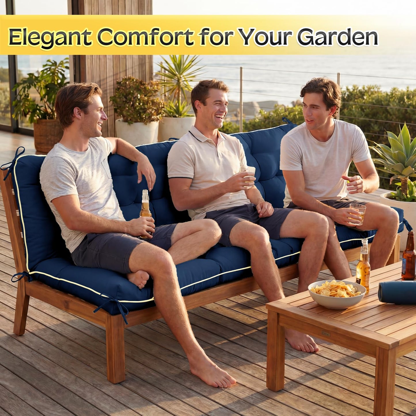 AS AWESLING 60×40 INCH Oxford Fabric Swing Cushions with Backrest & Tie Straps - Crushed Sponge Filled for Outdoor Patio Bench, 2-3 Seater Replacement for Swing Chair (Blue, 60 INCH × 40 INCH)