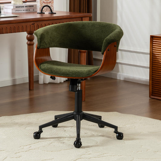 ROHASID Modern Home Office Chair, Comfy Computer Desk Chair with Wheels, Height Adjustable, Rolling, Swivel Fabric Task Chair with Ergonomic Curved Back for Bedroom, Office, Vanity, Green