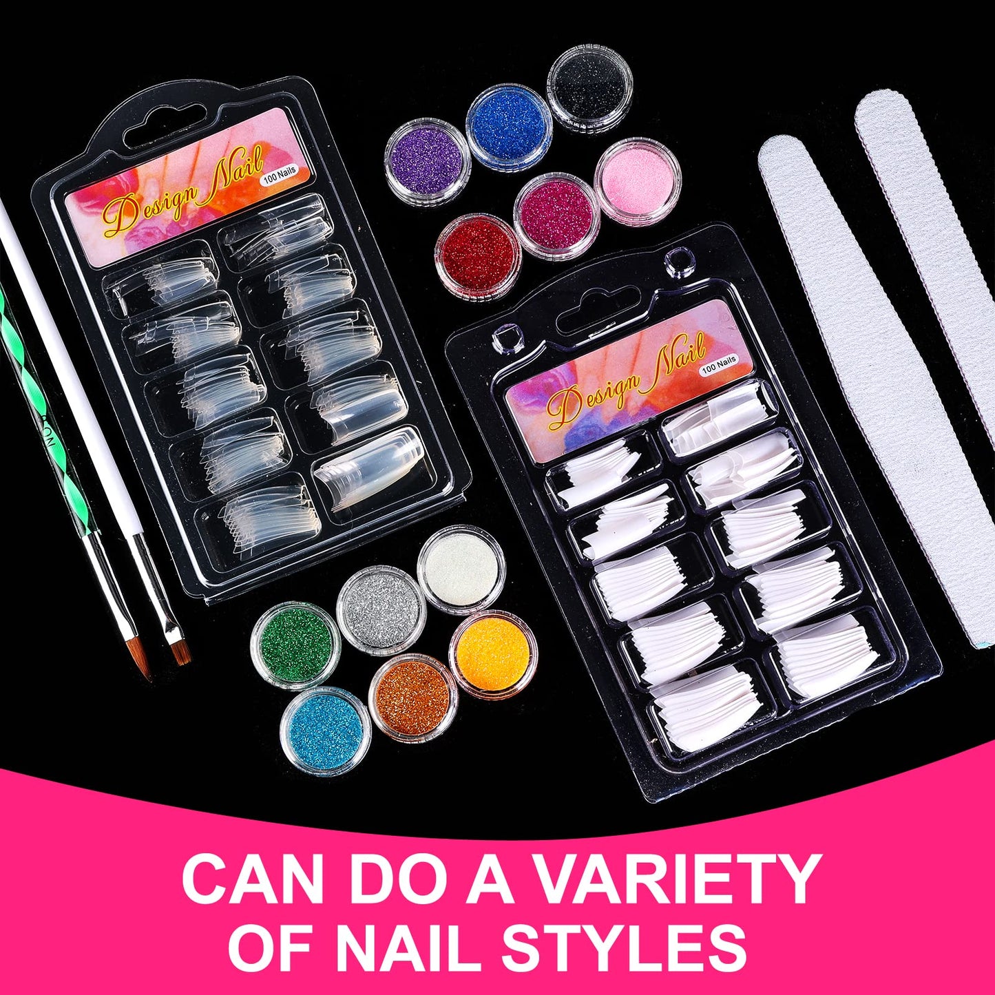 Nail Kit Set Professional Acrylic with Everything, 12 Glitter Acrylic Powder Kit Nails Art Tips Decoration, DIY Gifts for Women Nail Art Tool and Supplies for Beginners