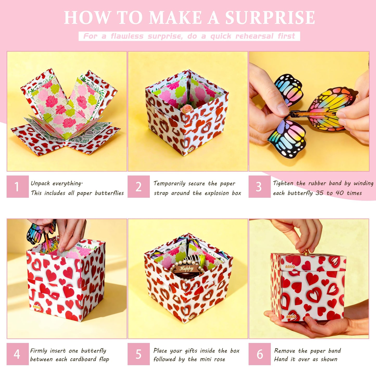 Flying Butterfly Birthday Surprise Explosion Gift Box Pop Up Present for Women & Men - The Perfect Way to Celebrate Your Wife Girlfriend Best Friend or Mom on Valentine‘s Day Anniversaries & Mother’s Day