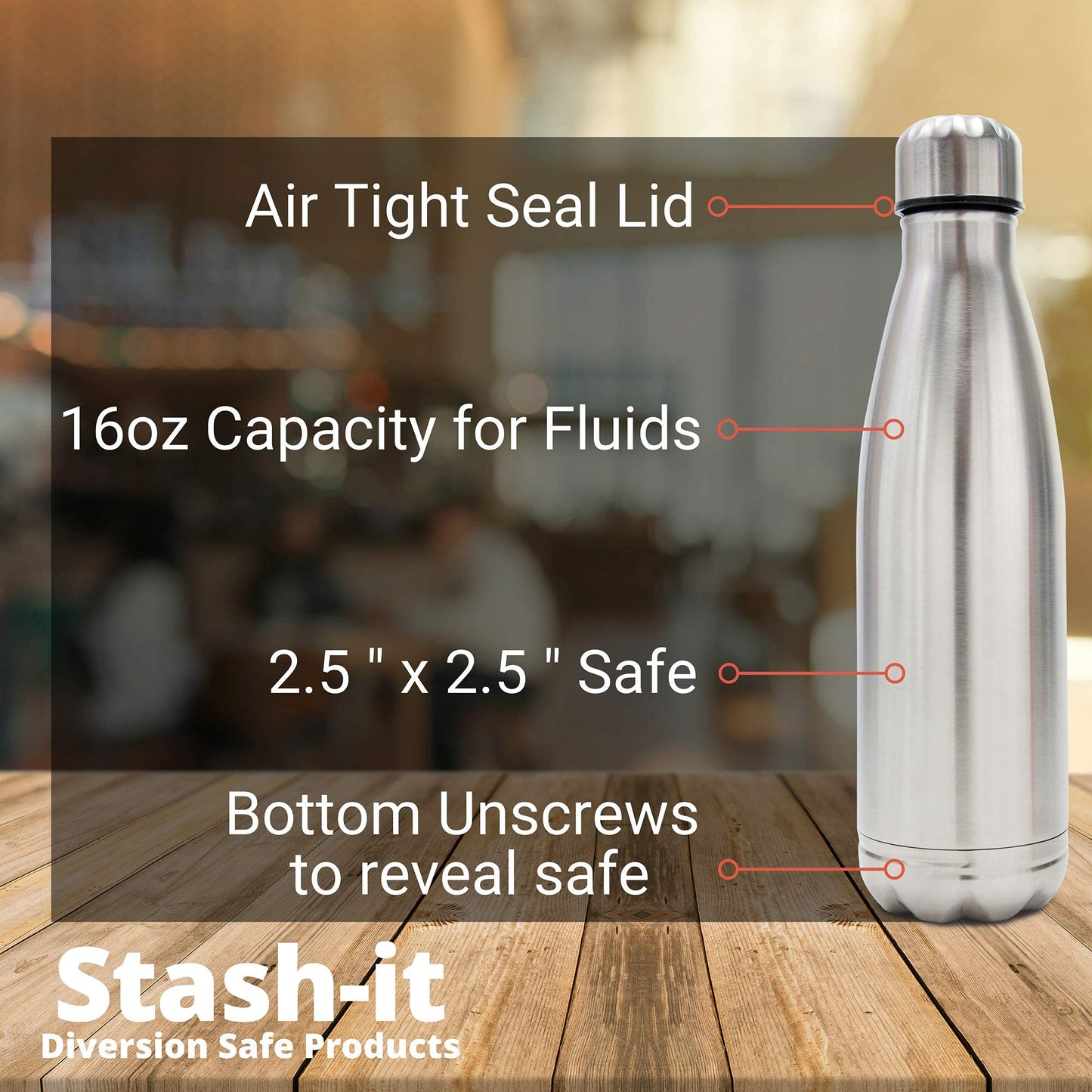 Diversion Water Bottle Safe, Stainless Steel Tumbler with Hidden Compartment, Real Functional Leak Proof Bottle to Hide Cash, Jewelry, Keys and Valuables in Plain Sight for Travel, Home, Beach, Gym