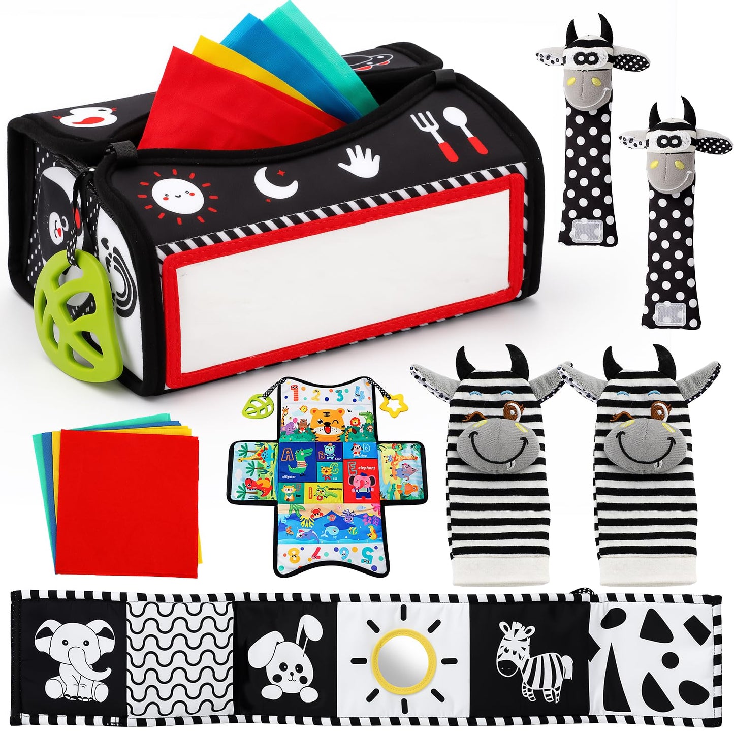 TOY Life High Contrast Baby Toys 0-6 Months - Black & White Newborn Tummy Time Sensory Toys Set with Soft Montessori Visual Stimulation Infant Book, Boy Girl Shower Gift, Easter Basket Stuffers