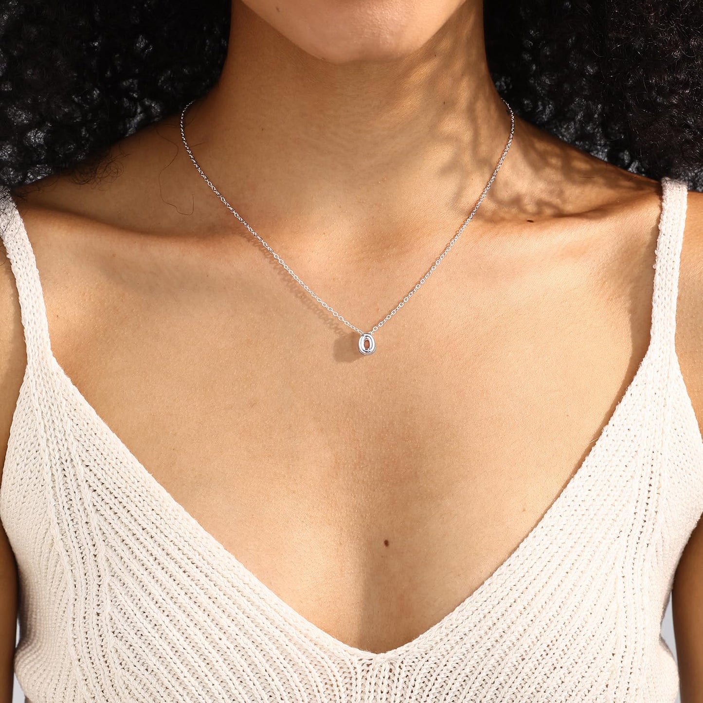 CUEZIY Bubble Silver Letter Necklace Initial Necklaces for Women Dainty Personalized Charm Pendant Name Necklace Cute Non Tarnish Fashion Accessories Teen Gift Trendy Stuff Silver Jewelry Gifts