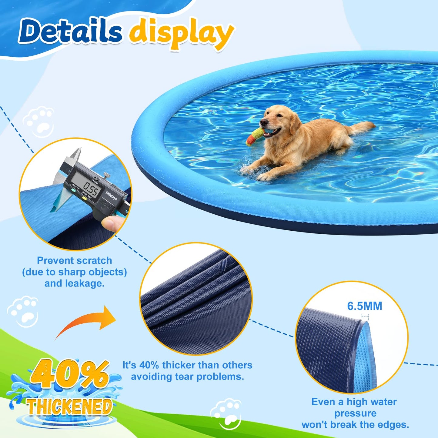 127inch Extra Large Non-Slip Splash Pad Sprinkler for Kid and Dog, Toddler Outdoor Toys for Ages 3-12 Boys Girls, Kiddie Dog Pool, Summer Outdoor Water Kids Toys, Parent Games, Backyard, Lawn