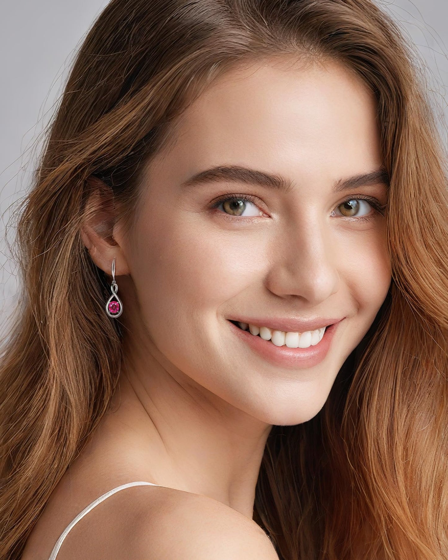 FANCIME Pink Tourmaline Dangle Drop Earrings 925 Sterling Silver Dainty Infinity Gemstone October Birthstone Earring Fine Jewelry Birthday Mothers Day Gifts for Mom Her Women