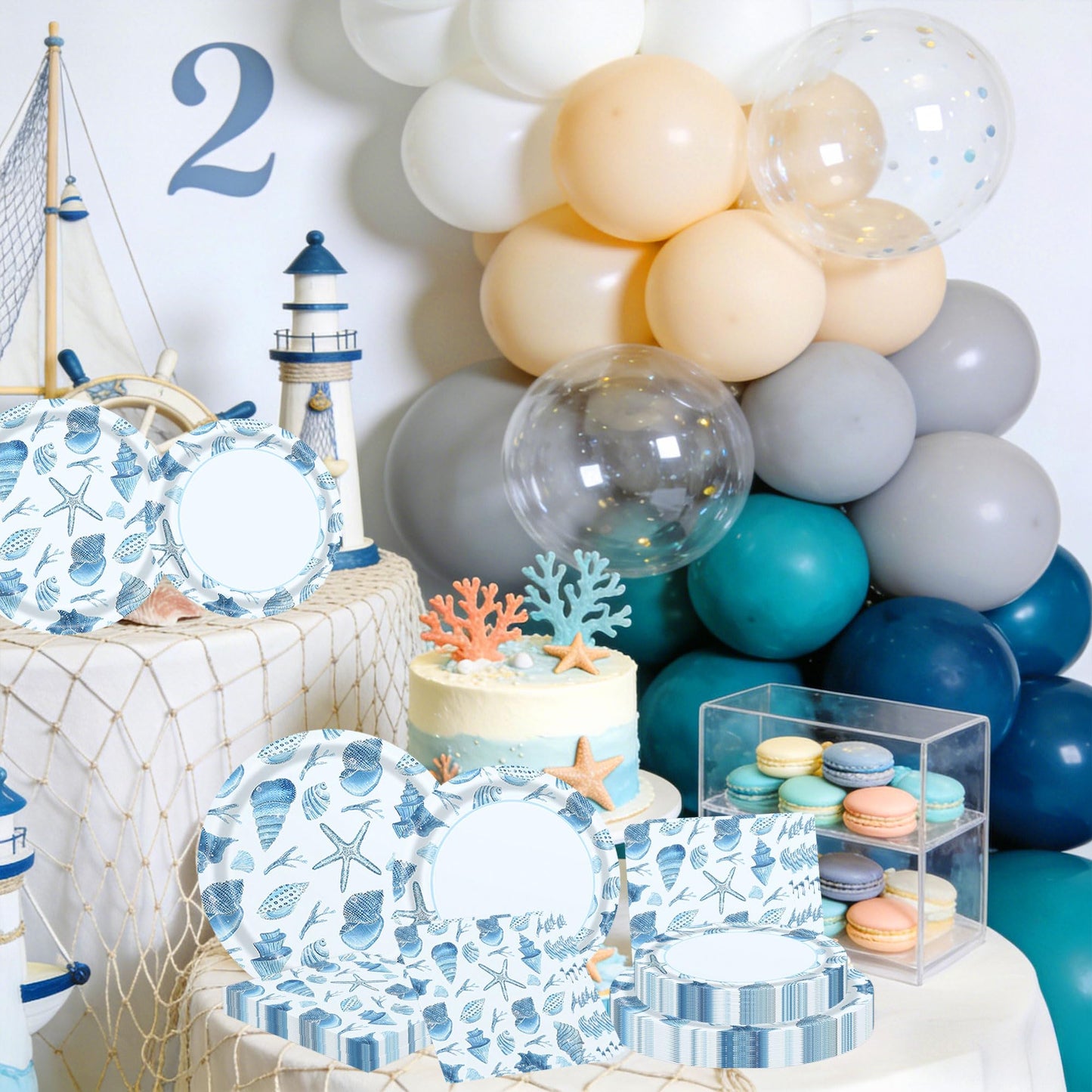Seashell Beach Plates and Napkins Ocean Under the Sea Party Decorations Under the Sea Paper Plates Napkins Disposable Beach Shells Birthday Wedding Party Supplies