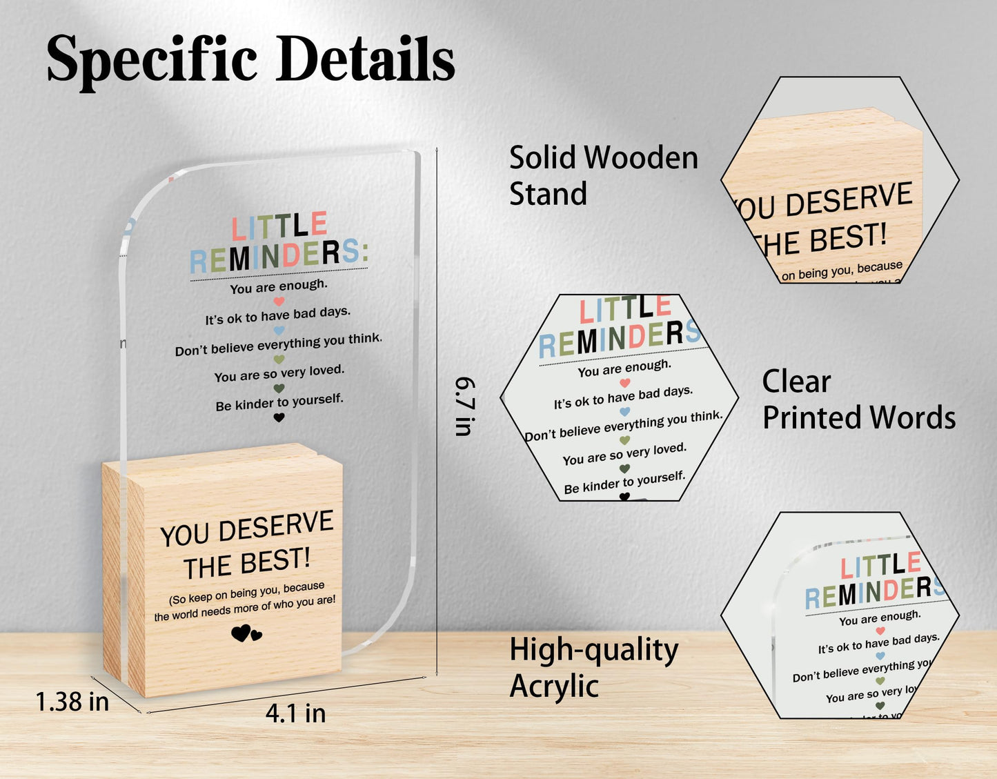 Office Desk Decor For Women, Cute Gifts, Little Reminders Sign For Female Men, Positive Affirmations Decors, Motivational Acrylic Plaque Gifts(6.7 x 4.1 inches) -A-03