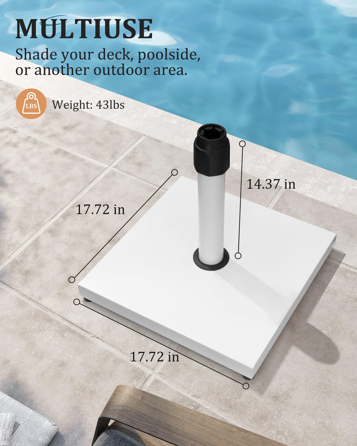 JOINHOM 45lbs Patio Umbrella Base - Heavy Duty Outdoor Patio Market Umbrella Stand for Deck, Poolside, Balcony, Wind-Resistant Design, White