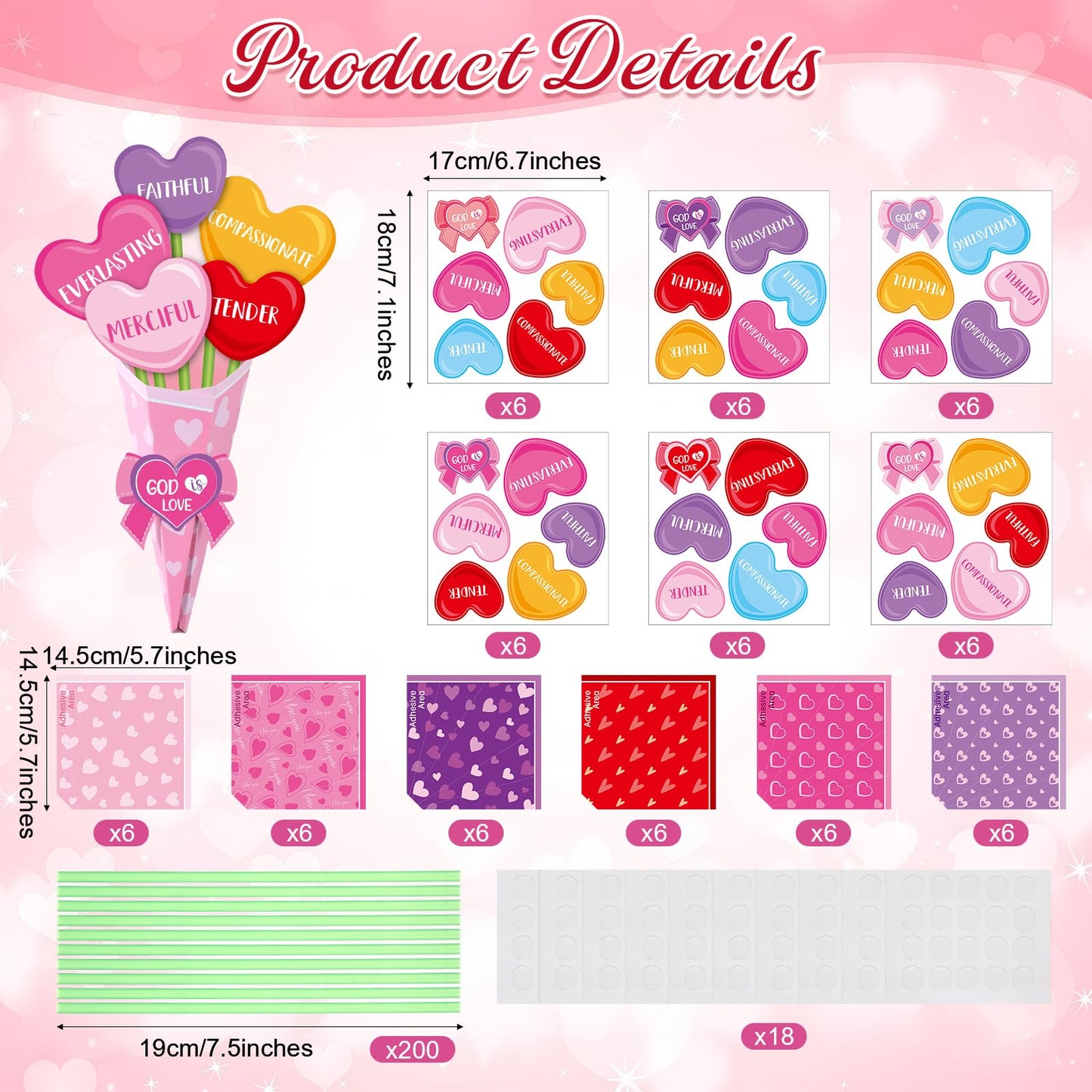 Funrous 48 Set Christian Mother's Day Crafts Kit Heart Sunday School Bible Flower Bouquet Making Kit DIY God is Love Flowers Paper Crafts for Religious Mother's Day Party Activity Gift Project
