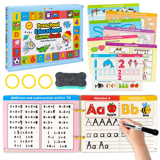 Dr.Rapeti Preschool Learning Activities Educational Workbook Busy Book 58 Pages Prek Montessori Handwriting Practice Activity Tracing Toy Early Learning Toy for Kids Toddlers for 3 years+